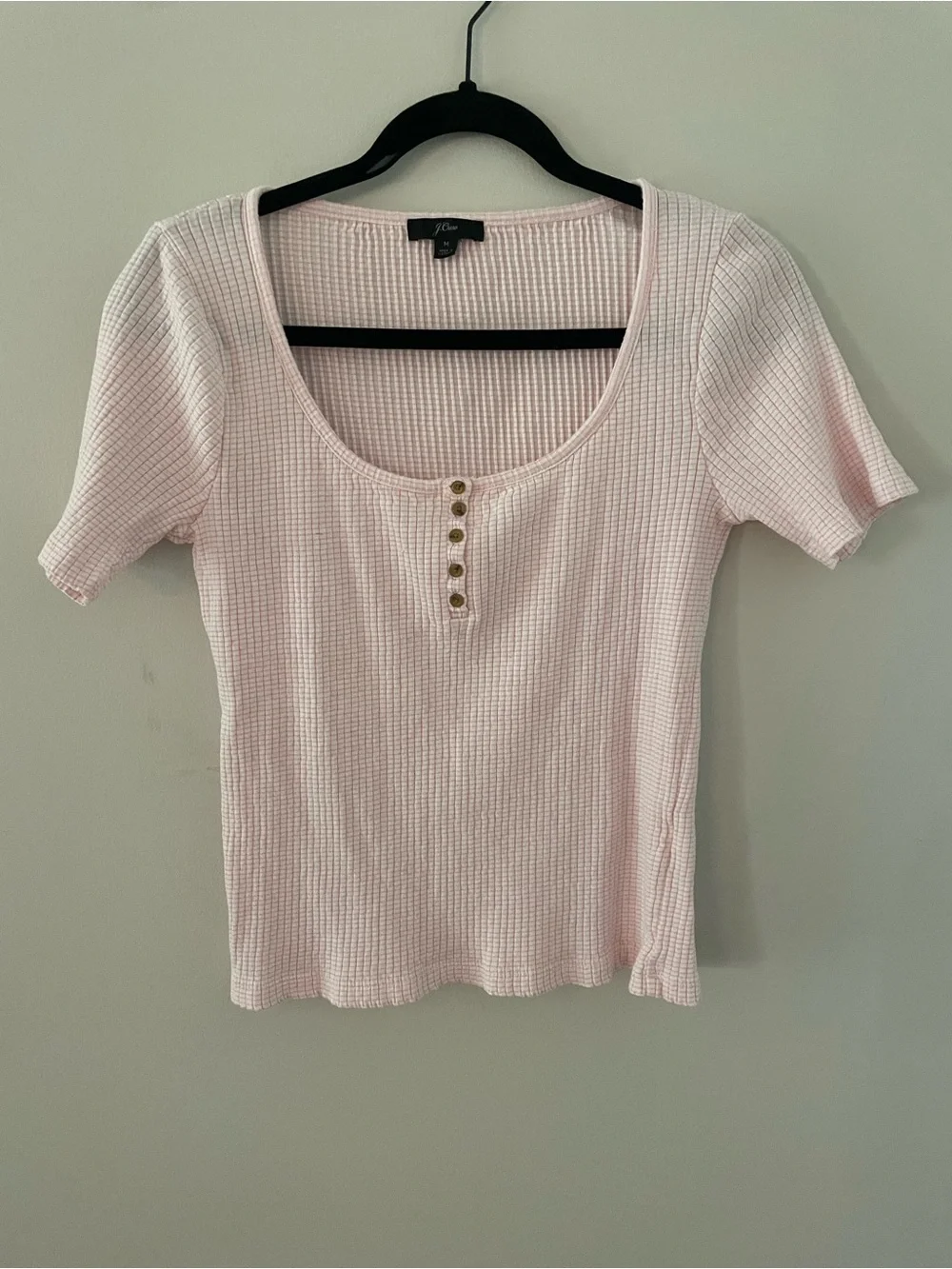 J. Crew Pale Pink Ribbed Henley Short Sleeve Top Size M